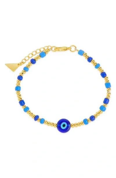 Sterling Forever Sibyl Evil Eye Beaded Bracelet In Gold