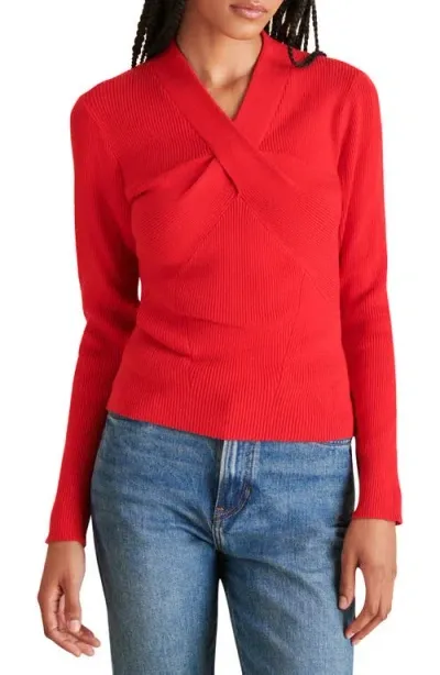 Steve Madden Francesco Crossover Rib Sweater In Red