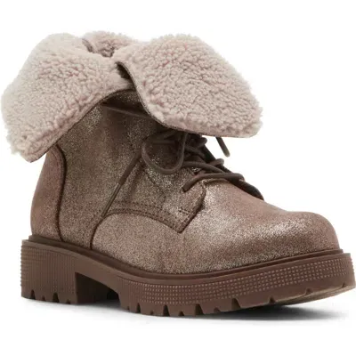 Steve Madden Kids'  Jgunner Fleece Collar Lace-up Bootie In Taupe