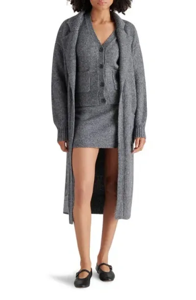 Steve Madden Marl Notched Lapel Longline Cardigan In Heather Charcoal