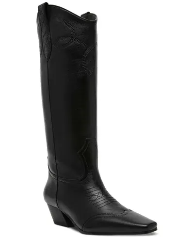 Steve Madden Abilene Womens Tall Block Heel Cowboy, Western Boots In Black