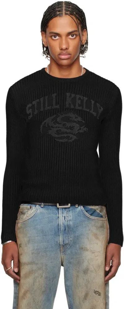 Still Kelly Black Crewneck Rib Sweater In Black / Grey