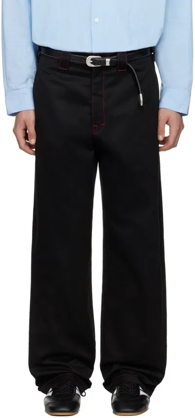 Still Kelly Black Workwear Trousers In Black / Red