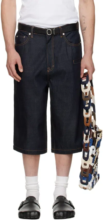 Still Kelly Blue Raw Denim 6 Pocket Shorts In Raw Indigo