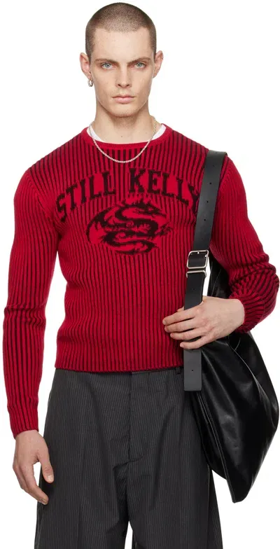 Still Kelly Red Sk Dragon Crewneck Sweater In Red / Black