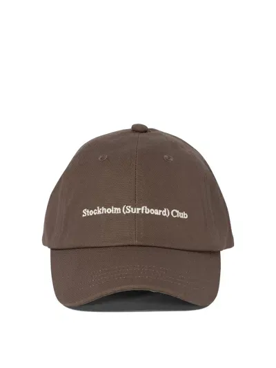 Stockholm Surfboard Club Baseball Cap With Embroidered Logo Hats In Brown