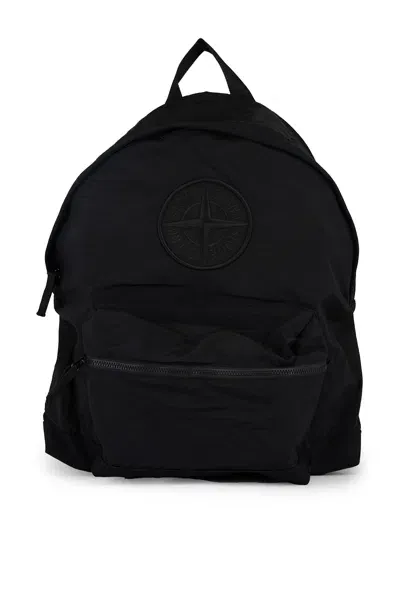 Stone Island Backpack With Compass Motif In Black