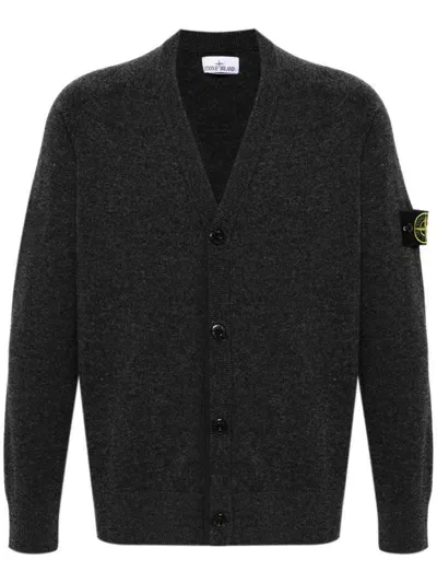 Stone Island Compass-badge Cardigan In Gray