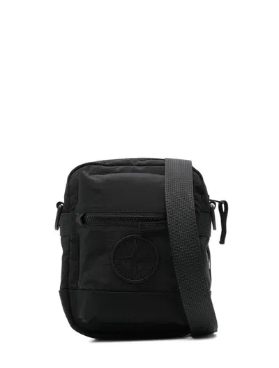 Stone Island Compass Patch Zipped Clutch Bag In Black