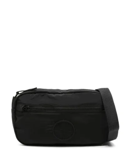 Stone Island Compass-motif Clutch Bag In Black