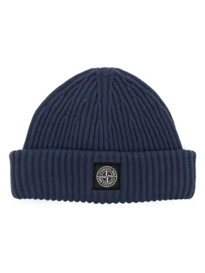 Stone Island Compass-patch Beanie In Blue