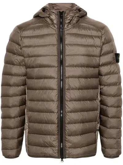 Stone Island Compass-badge Puffer Jacket In Brown