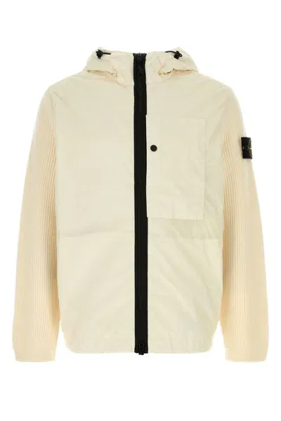 Stone Island Ivory Wool And Nylon Jacket In White