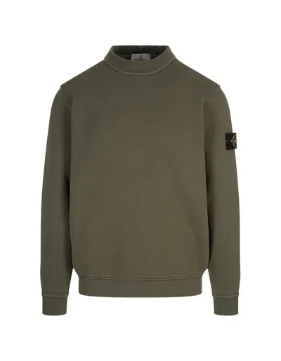 Stone Island Green Organic Cotton Diagonal Fleece Old Effect Sweatshirt