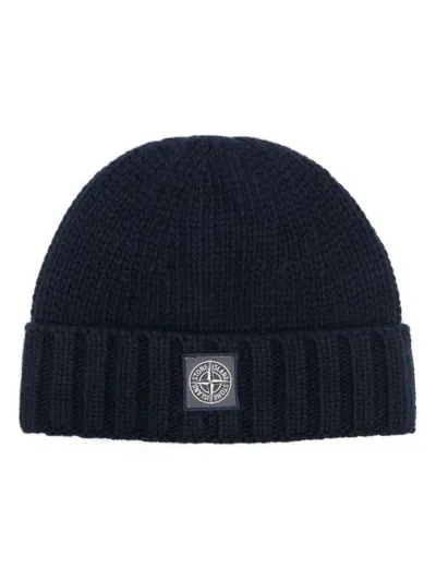 Stone Island Compass-patch Wool Beanie In Blue