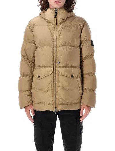 Stone Island Hooded Puffer Jacket In Brown