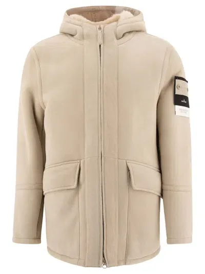 Stone Island Hooded Zipped Jacket In Beige