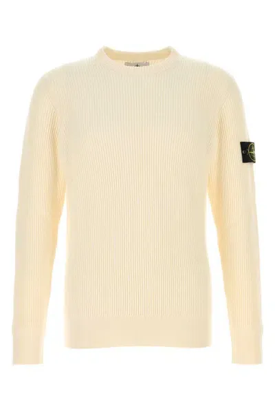 Stone Island Ribbed Wool Crewneck Sweater In White