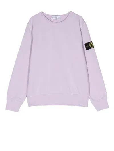 Stone Island Junior Kids' Logo-patch Crew Neck Sweatshirt In Purple