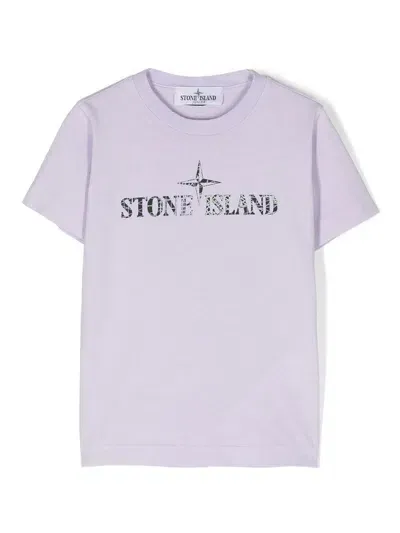 Stone Island Junior Kids' Logo-print Cotton T-shirt In Purple