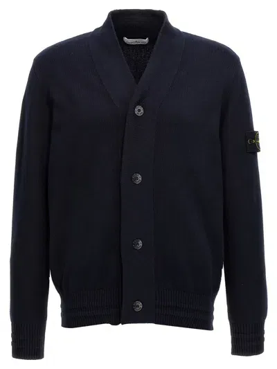 Stone Island Logo Badge Cardigan In Blue