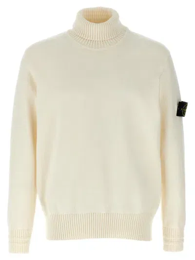 Stone Island Logo Badge Turtleneck Sweater In White