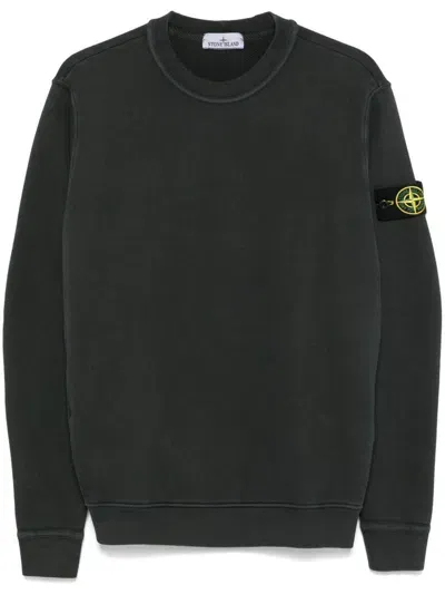 Stone Island Logo Cotton Crewneck Sweatshirt In Green