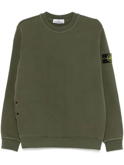 Stone Island Logo Cotton Crewneck Sweatshirt In Green