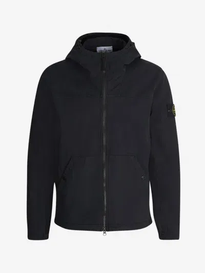 Stone Island Logo Cotton Jacket In Navy Blue