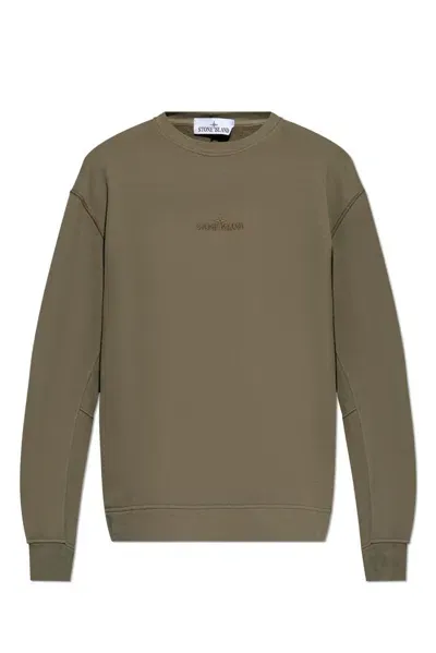 Stone Island Logo Embroidered Crewneck Sweatshirt In Green