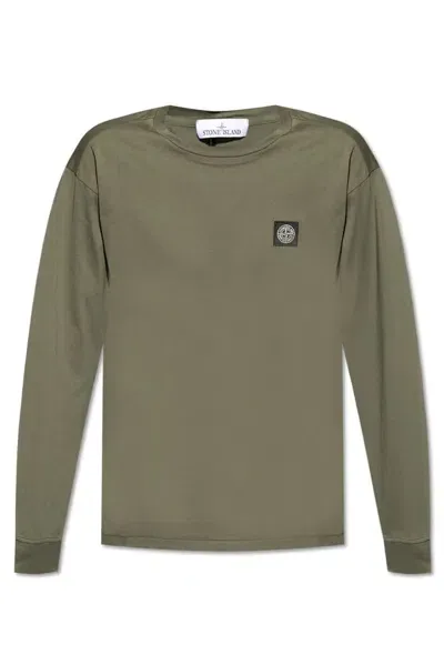 Stone Island Logo Patch Crewneck Sweatshirt In Green