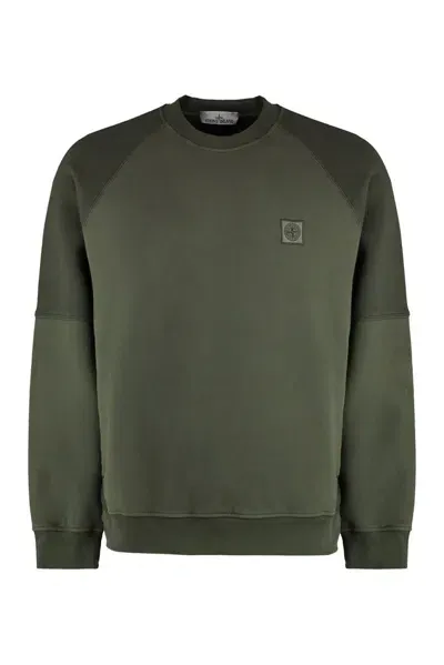 Stone Island Logo Patch Crewneck Sweatshirt In Green