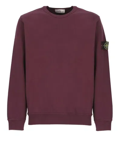 Stone Island Logo Patch Crewneck Sweatshirt In Burgundy