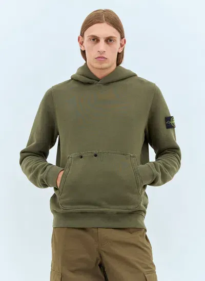 Stone Island Logo Patch Hooded Sweatshirt In Green