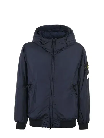 Stone Island Logo Patch Hooded Track Jacket In Blue