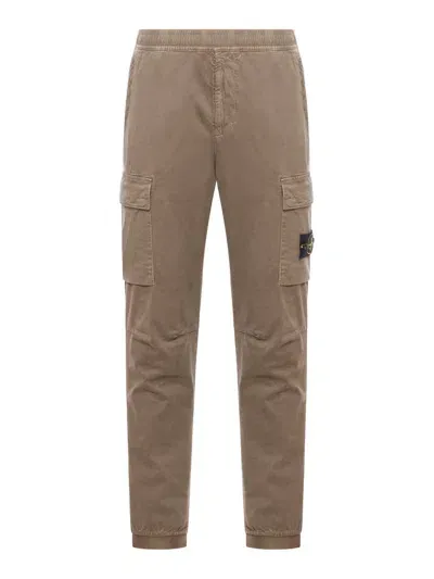 Stone Island Logo Patch Tapered Pants In Brown