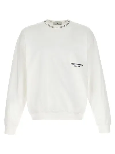 Stone Island Logo Print Sweatshirt In White