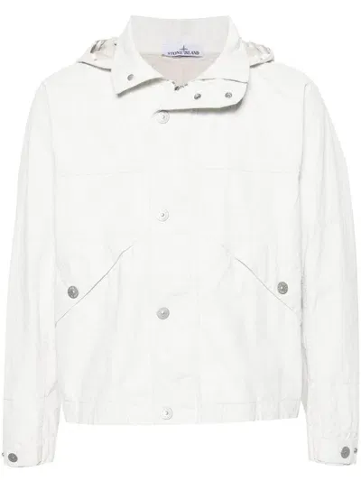 Stone Island Marina Linen Blouson Jacket In White