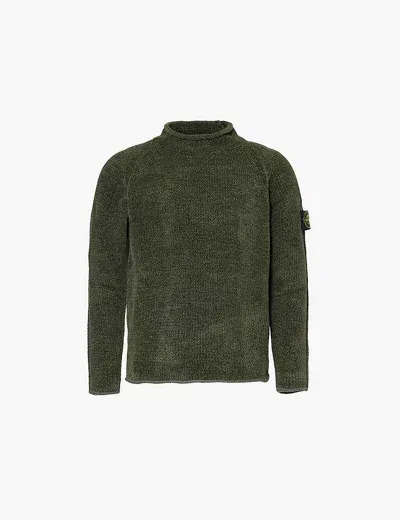 Stone Island Mens Musk Brand-patch Funnel-neck Cotton-knit Jumper In Green