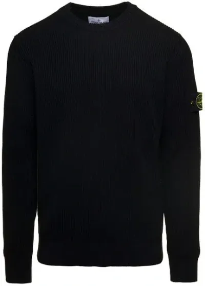 Stone Island Men's Soft Cotton Logo Patch Jumper Sweater In Black