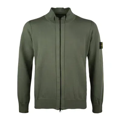 Stone Island Moss Cotton Cardigan In Green