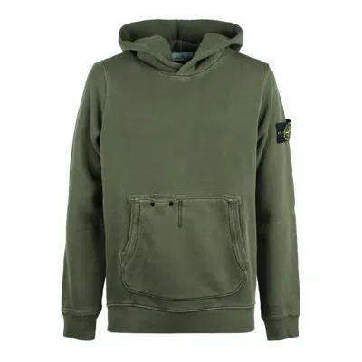 Stone Island Organic Cotton Diagonal Fleece 'old' Effect Moss Sweatshirt In Green