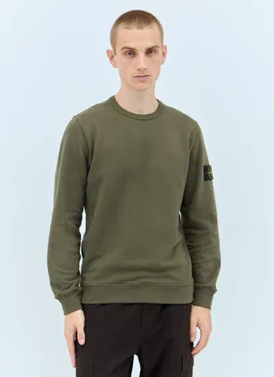 Stone Island Ribbed Sides Sweatshirt In Green