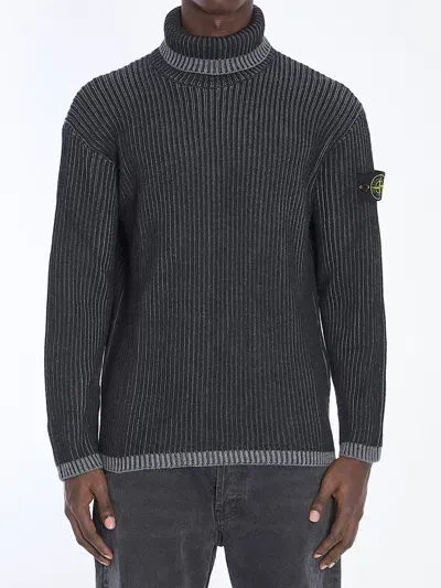 Stone Island Ribbed Wool Sweater In Black