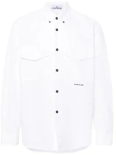 Stone Island Rubberised-logo Shirt In White