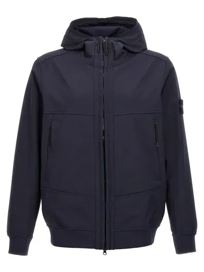 Stone Island Soft Shell-r E.dye Technology Jacket In Blue