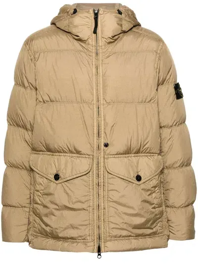 Stone Island Compass-badge Hooded Padded Jacket In Brown