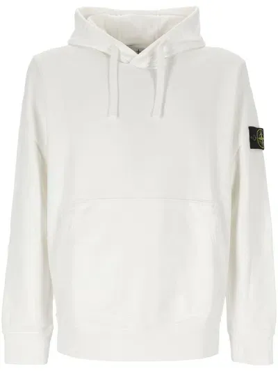 Stone Island Logo Patch Drawstring Hoodie In White