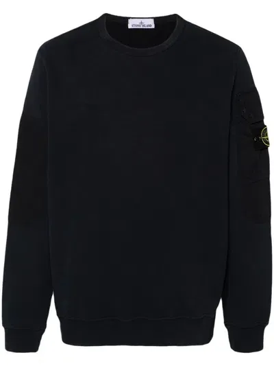 Stone Island Logo Patch Crewneck Sweatshirt In Blue