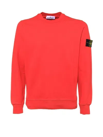 Stone Island Sweatshirt With Iconic Logo On The Sleeve In Red